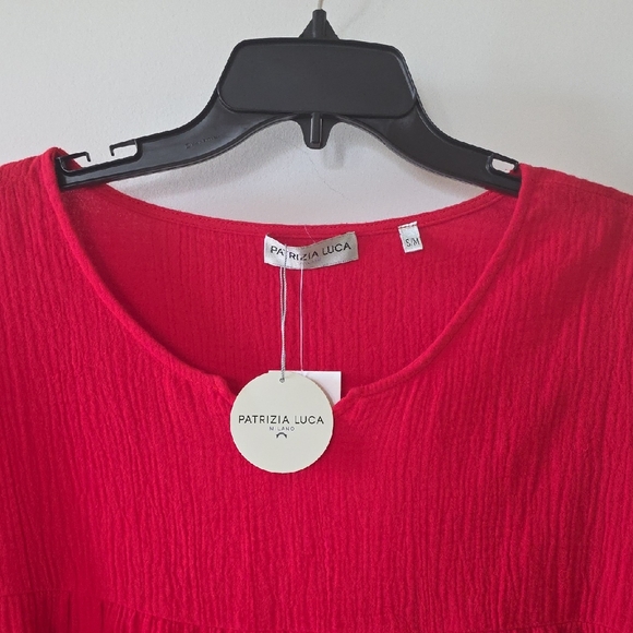 PATRIZIA LUCA Split Neck Long Sleeve Gauze Top In Red - Picture 3 of 5